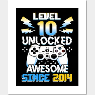 Level 10 Unlocked Video Game 10Th Birthday 10 Yr Old Boys Posters and Art